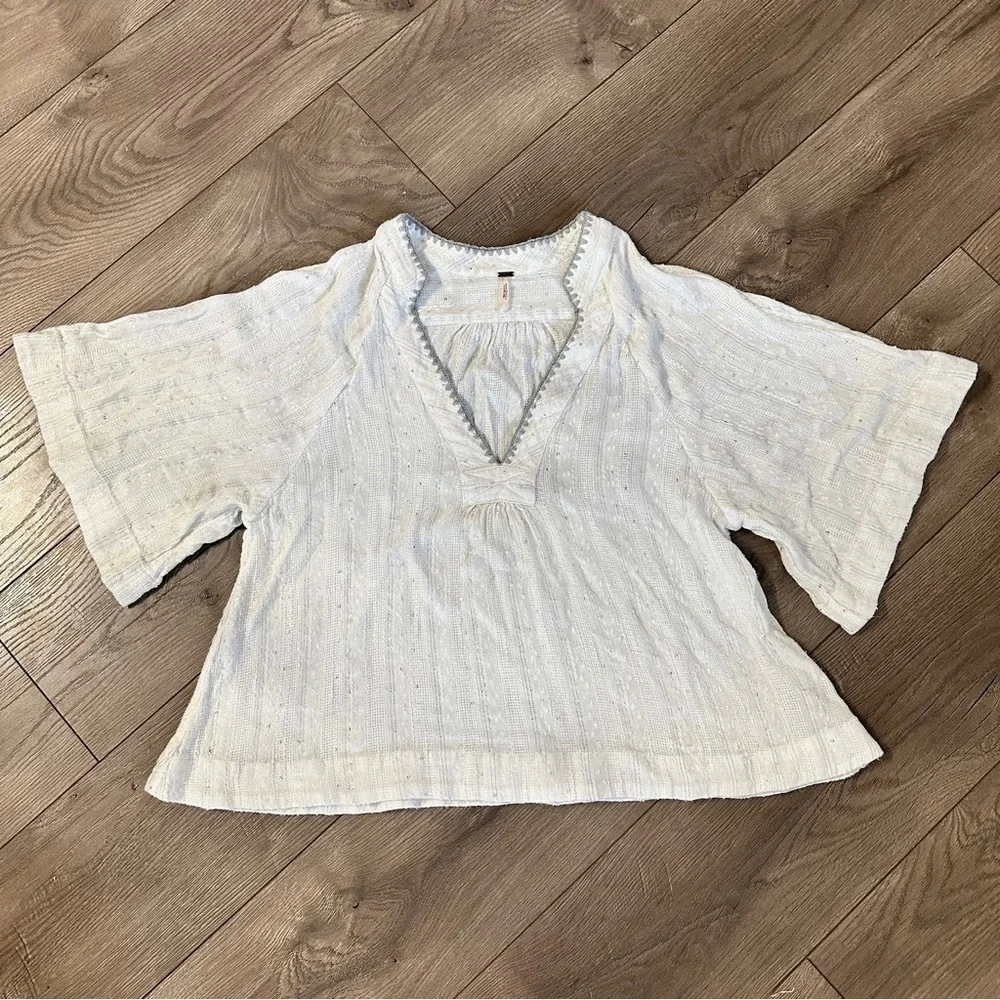 Free People Get Over It Top Bell Sleeve Sequins Metallic Boho Ivory blouse Small